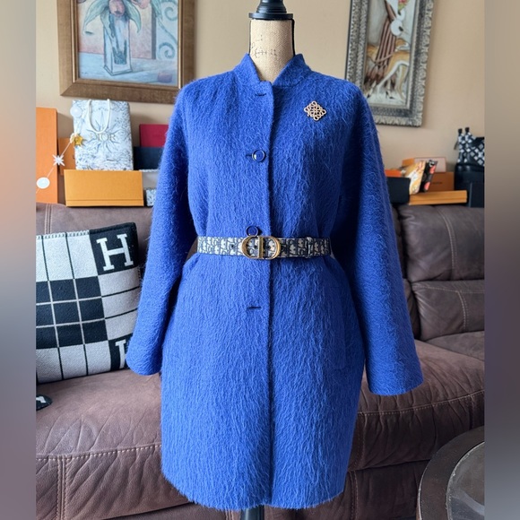 MAX MARA Plush Alpaca-Virgin Wool blue Coat - Picture 4 of 16